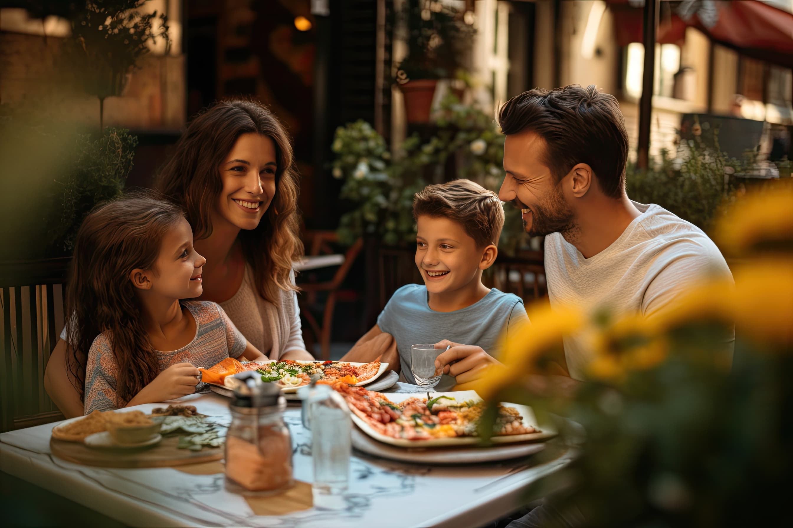 Family eating pizzza